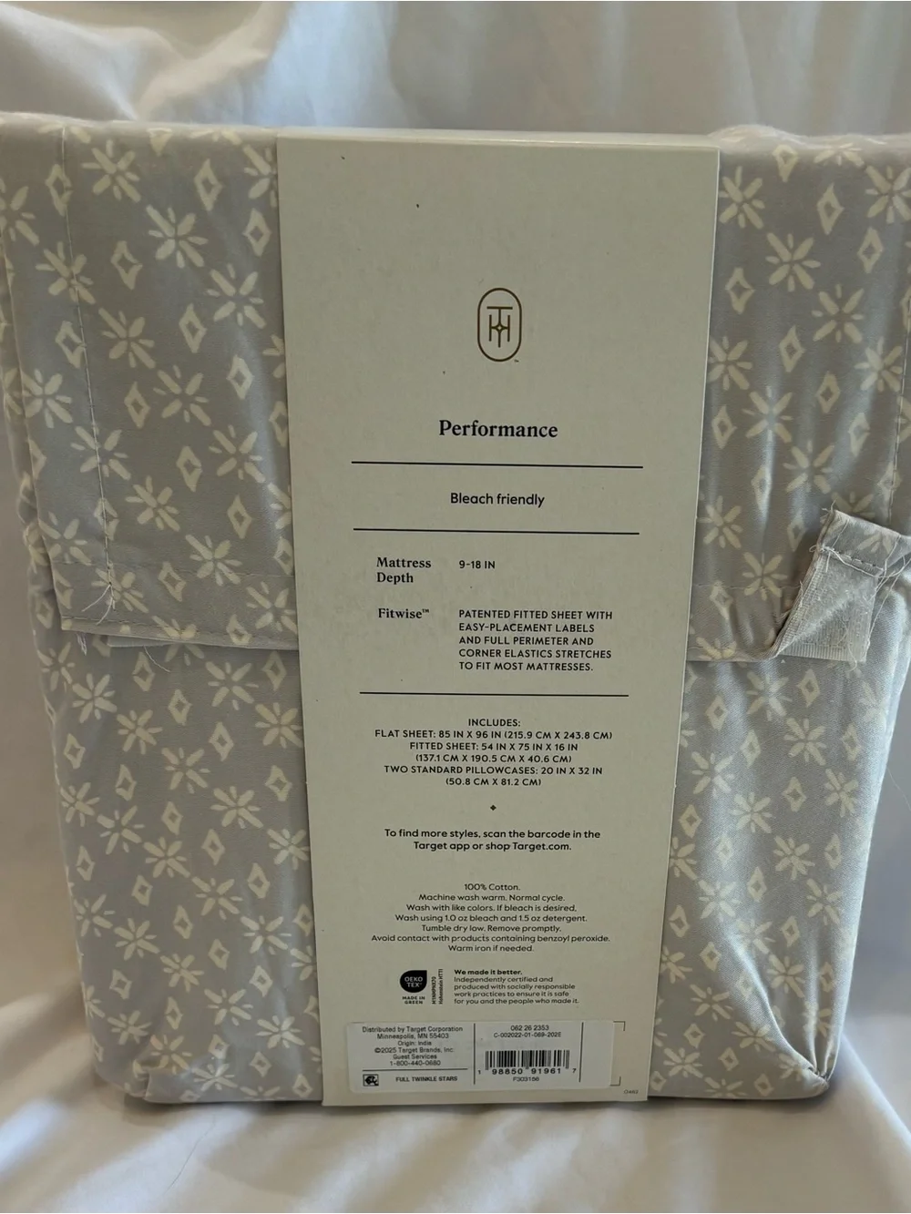 THRESHOLD FULL PERFORMANCE SHEET SET / COTTON  SNOWFLAKES - ICICLES GREY NEW NWT